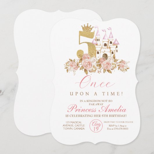 5e verjaardag Castle Gold Crown Princess Floral  Kaart (Voorkant / Achterkant)
