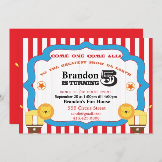 5e verjaardag Circus Uitnodiging (Voorkant / Achterkant)