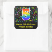 5e verjaardag: Colorful Music Symbols, Rainbow 5 Vierkante Sticker (Tas)