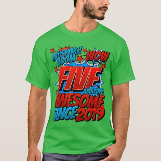 5e verjaardag Comic Style Geweldig sinds 2019 5 ja T-shirt (Voorkant)