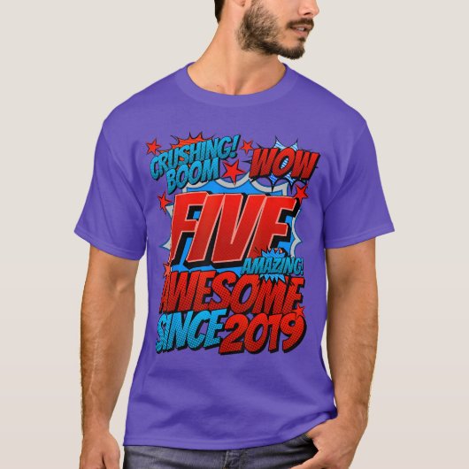 5e verjaardag Comic Style Geweldig sinds 2019 5 ja T-shirt (Voorkant)