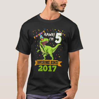 5e verjaardag Dinosaur Geweldige sinds 2017 T-shirt
