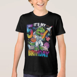 5e Verjaardag Dinosaurus Astronaut T-Rex Space Kin Tri-Blend Shirt