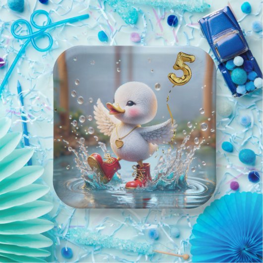 5e verjaardag Duck dansen in een regenplas Papieren Bordje (Feest)