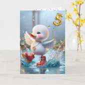 5e verjaardag Eend danst in een plas regenwater Kaart (Gele Bloem)