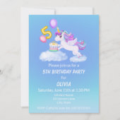 5e verjaardag eenhoorn met taart uitnodiging (Voorkant)