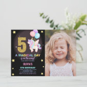 5e Verjaardag Eenhoorn Verjaardag Uitnodigingen fo (Staand voorkant)