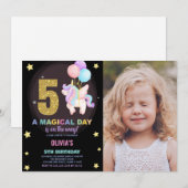 5e Verjaardag Eenhoorn Verjaardag Uitnodigingen fo (Voorkant / Achterkant)