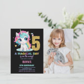 5e Verjaardag Eenhoorn Verjaardag Uitnodigingen fo (Staand voorkant)