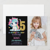 5e Verjaardag Eenhoorn Verjaardag Uitnodigingen fo (Voorkant / Achterkant)