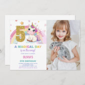 5e Verjaardag Eenhoorn Verjaardag Uitnodigingen fo (Voorkant / Achterkant)