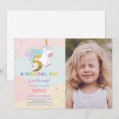 5e Verjaardag Eenhoorn Verjaardag Uitnodigingen w (Voorkant / Achterkant)