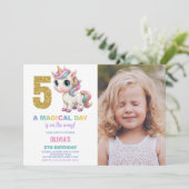 5e Verjaardag Eenhoorn Verjaardag Uitnodigingen w  (Staand voorkant)