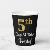 5e verjaardag - Elegant Luxe Faux Gold Look # Papieren Bekers (Achterkant)