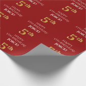 5e verjaardag: Elegant, rood, Faux Gold look Cadeaupapier (Hoek)