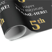5e verjaardag: Elegant, Zwart, Faux Gold look Cadeaupapier (Rol Hoek)
