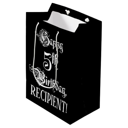 5e verjaardag: Fancy, elegant script + aangepaste Medium Cadeauzakje (Voorkant Gekanteld)