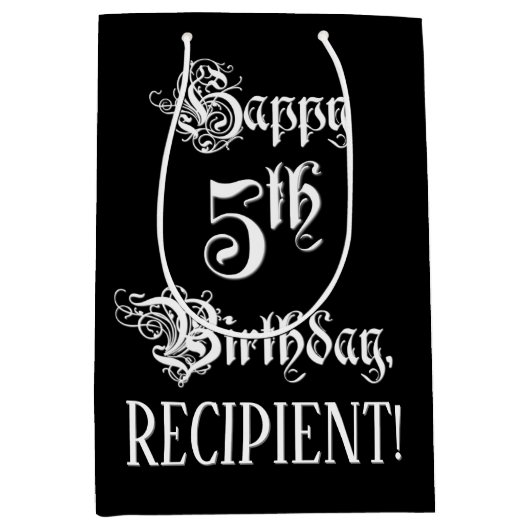5e verjaardag: Fancy, elegant script + aangepaste Medium Cadeauzakje (Voorkant)