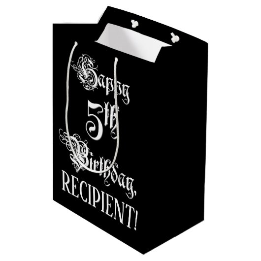 5e verjaardag: Fancy, elegant script + aangepaste Medium Cadeauzakje (Achterkant Gekanteld)