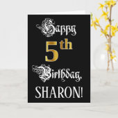 5e verjaardag — Fancy script; Faux Gold Kijk; naam Kaart (Gele Bloem)