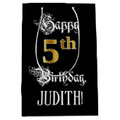 5e verjaardag ~ Fancy script; Faux Gold Kijk; naam Medium Cadeauzakje (Voorkant)