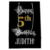 5e verjaardag ~ Fancy script; Faux Gold Kijk; naam Medium Cadeauzakje (Achterkant)