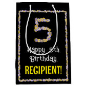 5e verjaardag: Floral Flowers Number, Custom Name Medium Cadeauzakje (Voorkant)
