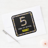 5e verjaardag: Floral Flowers Number, Custom Name Vierkante Sticker (Envelop)