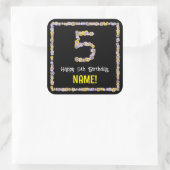 5e verjaardag: Floral Flowers Number, Custom Name Vierkante Sticker (Tas)