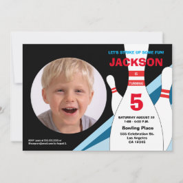 5e verjaardag foto bowlingpartij blauw rood geel kaart