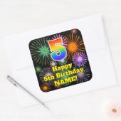 5e verjaardag: Fun Fireworks Kijk, regenboog # 5 Vierkante Sticker (Envelop)
