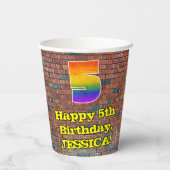 5e verjaardag: Fun Graffiti-geïnspireerde regenboo Papieren Bekers (Achterkant)