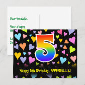 5e verjaardag: Fun Hearts-patroon, Regenboog 5 Briefkaart (Voorkant / Achterkant)