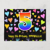 5e verjaardag: Fun Hearts Pattern, Rainbow 5 Briefkaart (Voorkant)