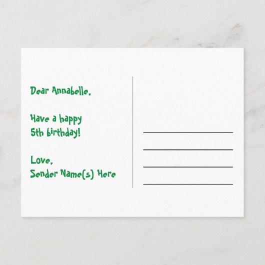 5e verjaardag: Fun Hearts Pattern, Regenboog 5 Briefkaart (Achterkant)