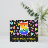 5e verjaardag: Fun Hearts Pattern, Regenboog 5 Briefkaart (Staand voorkant)
