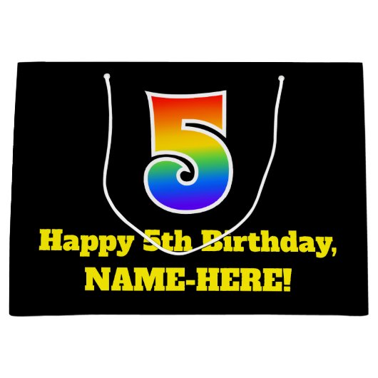 5e verjaardag ~ Fun, kleurrijk, levendig, regenboo Groot Cadeauzakje (Voorkant)