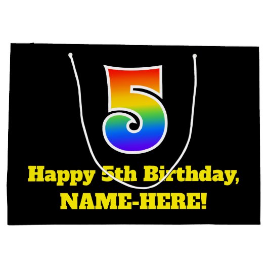 5e verjaardag ~ Fun, kleurrijk, levendig, regenboo Groot Cadeauzakje (Achterkant)