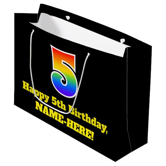 5e verjaardag ~ Fun, kleurrijk, levendig, regenboo Groot Cadeauzakje (Voorkant Gekanteld)