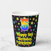 5e verjaardag: Fun Stars Pattern en Rainbow 5 Papieren Bekers (Voorkant)