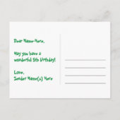 5e verjaardag: Fun Stars Pattern, Rainbow 5, naam Briefkaart (Achterkant)