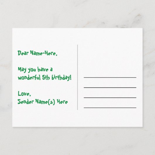 5e verjaardag: Fun Stars Pattern, Rainbow 5, naam Briefkaart (Achterkant)