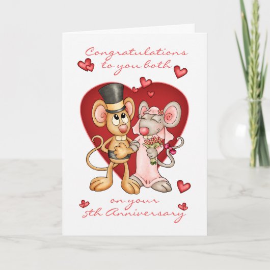 5e verjaardag gefeliciteerd -cute muizen anniver kaart (Voorkant)