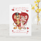 5e verjaardag gefeliciteerd -cute muizen anniver kaart (Gele Bloem)