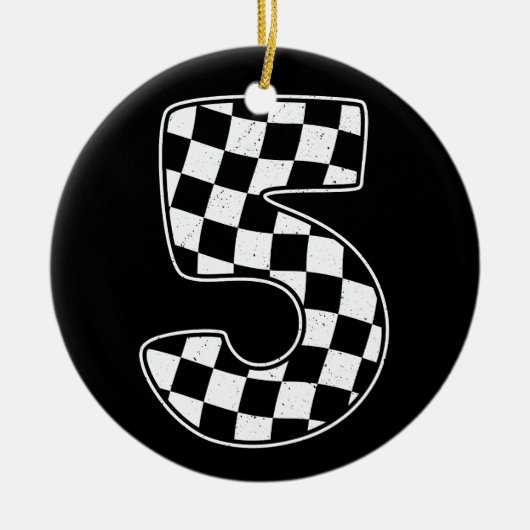 5e verjaardag geruite nummer 5 auto race vlag keramisch ornament (Voorkant)