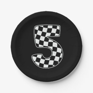 5e verjaardag geruite nummer 5 auto race vlag papieren bordje