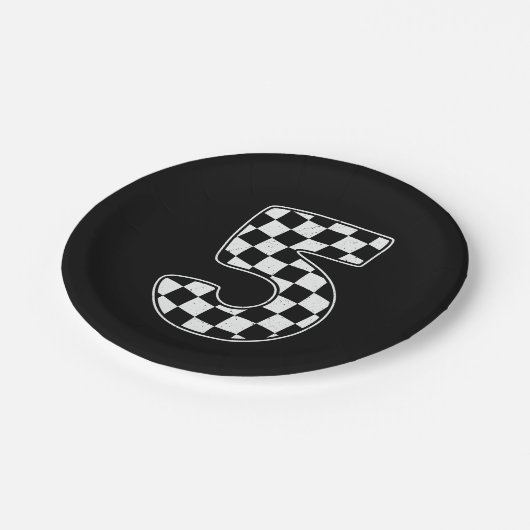 5e verjaardag geruite nummer 5 auto race vlag papieren bordje (Gekanteld)