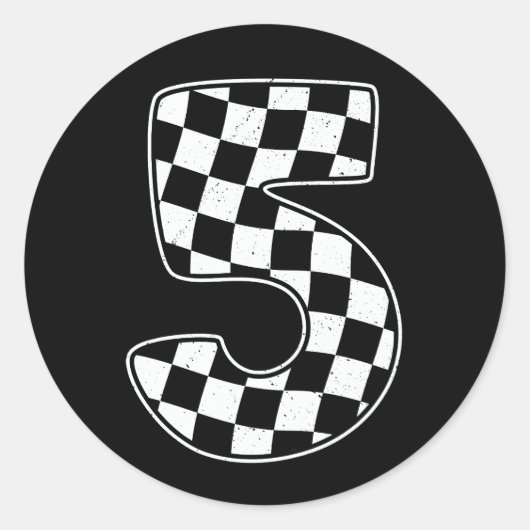 5e verjaardag geruite nummer 5 auto race vlag ronde sticker (Voorkant)