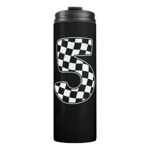 5e verjaardag geruite nummer 5 auto race vlag thermosbeker