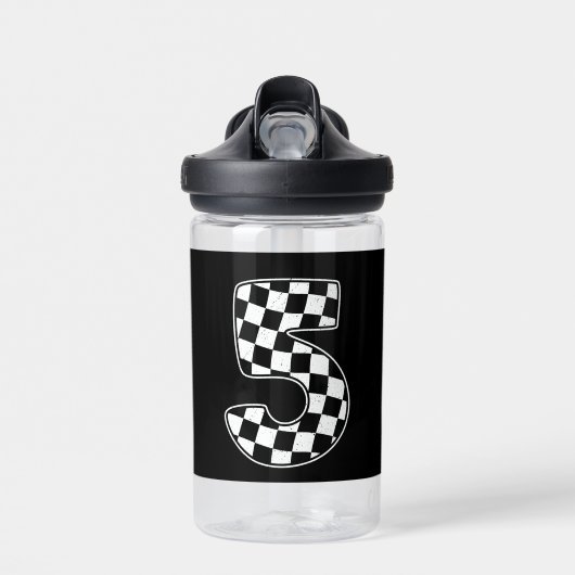5e verjaardag geruite nummer 5 auto race vlag waterfles (Voorkant)